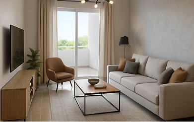 Salon lumineux avec vue